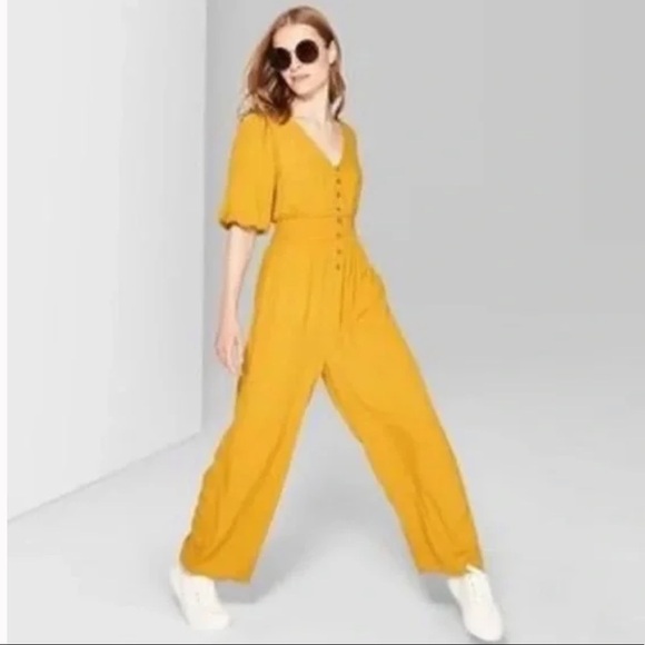 Wild Fable Target Mustard Smocked Waist Jumper Short Sleeve L - Picture 1 of 5